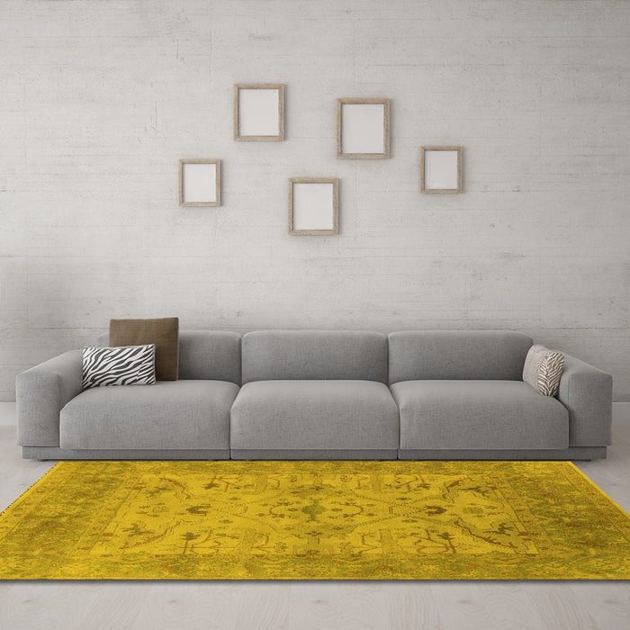 Machine Washable Oriental Yellow Industrial Rug in a Living Room, wshurb1610yw