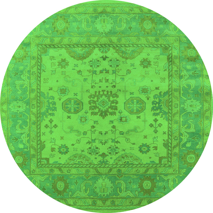 Round Machine Washable Oriental Green Industrial Area Rugs, wshurb1611grn