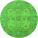 Round Machine Washable Oriental Green Industrial Area Rugs, wshurb1611grn