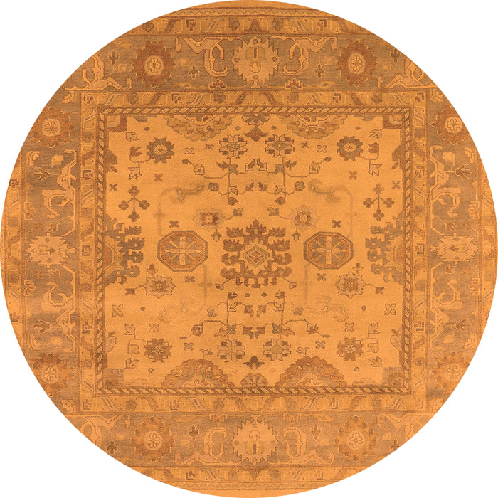 Round Machine Washable Oriental Orange Industrial Area Rugs, wshurb1611org