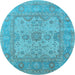 Round Machine Washable Oriental Light Blue Industrial Rug, wshurb1611lblu