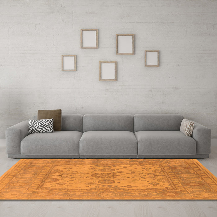 Machine Washable Oriental Orange Industrial Area Rugs in a Living Room, wshurb1611org
