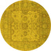 Round Machine Washable Oriental Yellow Industrial Rug, wshurb1611yw