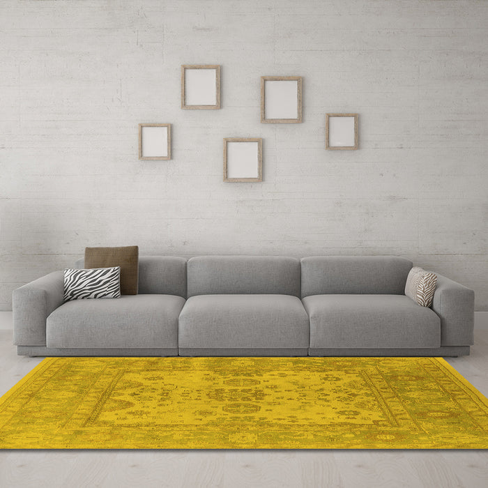 Machine Washable Oriental Yellow Industrial Rug in a Living Room, wshurb1611yw