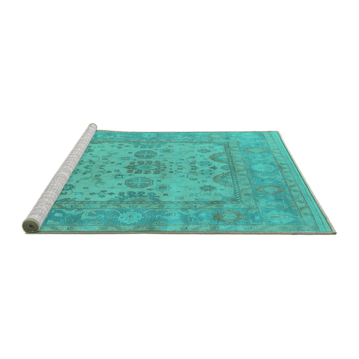Sideview of Machine Washable Oriental Turquoise Industrial Area Rugs, wshurb1611turq