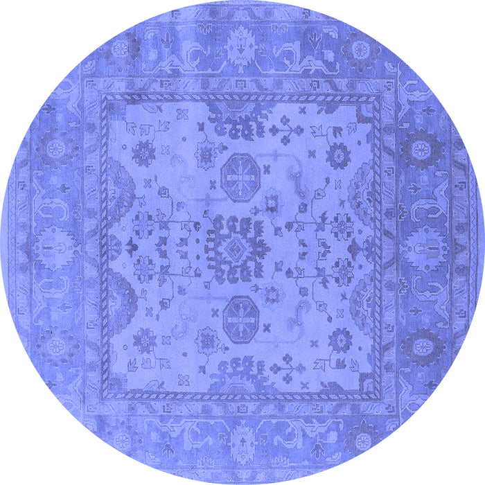 Round Machine Washable Oriental Blue Industrial Rug, wshurb1611blu