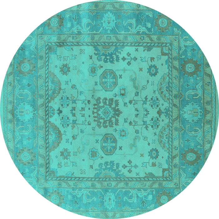 Round Machine Washable Oriental Turquoise Industrial Area Rugs, wshurb1611turq