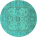 Round Machine Washable Oriental Turquoise Industrial Area Rugs, wshurb1611turq