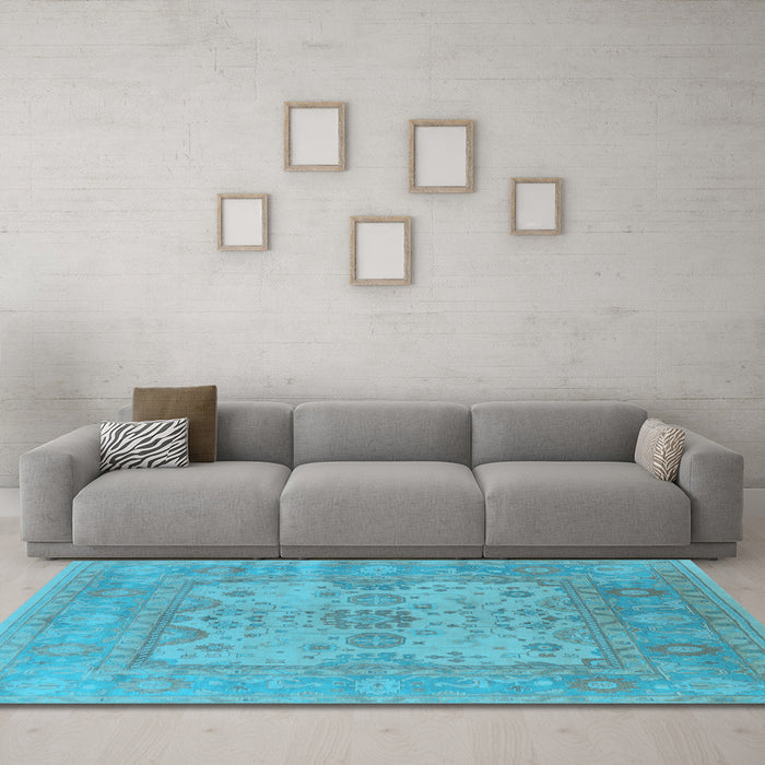 Machine Washable Oriental Light Blue Industrial Rug in a Living Room, wshurb1611lblu