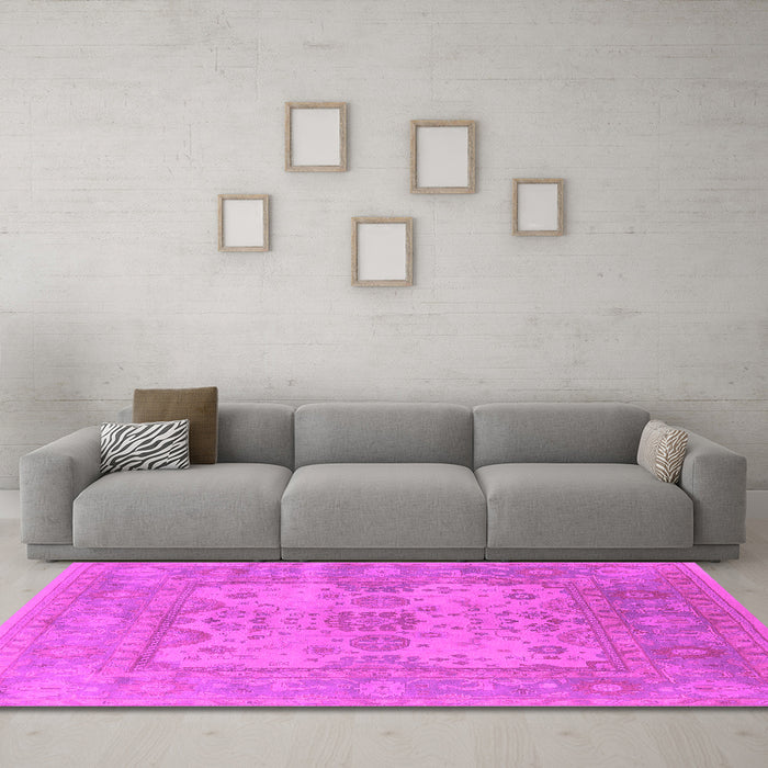 Machine Washable Oriental Pink Industrial Rug in a Living Room, wshurb1611pnk