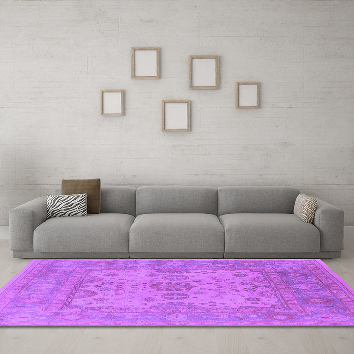 Machine Washable Oriental Purple Industrial Area Rugs in a Living Room, wshurb1611pur