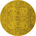 Round Machine Washable Oriental Yellow Industrial Rug, wshurb1612yw