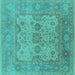 Square Machine Washable Oriental Turquoise Industrial Area Rugs, wshurb1612turq