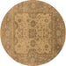 Round Machine Washable Oriental Brown Industrial Rug, wshurb1612brn