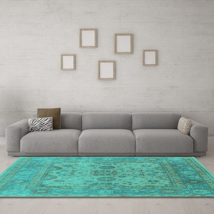 Machine Washable Oriental Turquoise Industrial Area Rugs in a Living Room,, wshurb1612turq