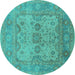 Round Machine Washable Oriental Turquoise Industrial Area Rugs, wshurb1612turq