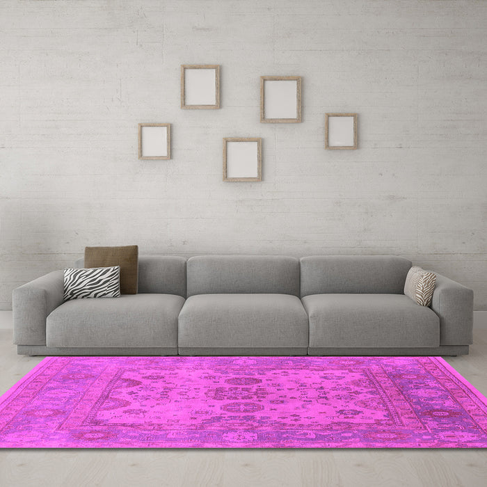 Machine Washable Oriental Pink Industrial Rug in a Living Room, wshurb1612pnk