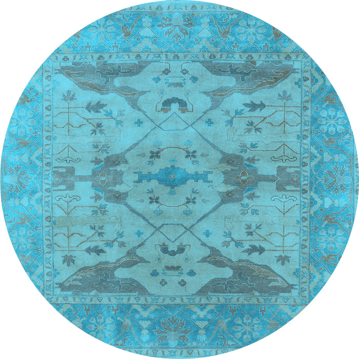 Round Machine Washable Oriental Light Blue Industrial Rug, wshurb1613lblu