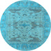 Round Machine Washable Oriental Light Blue Industrial Rug, wshurb1613lblu