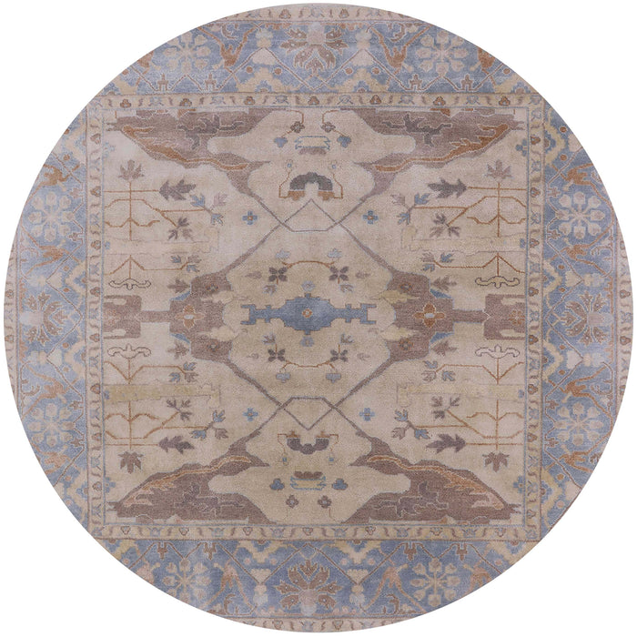 Round Mid-Century Modern Rose Purple Oriental Rug, urb1613