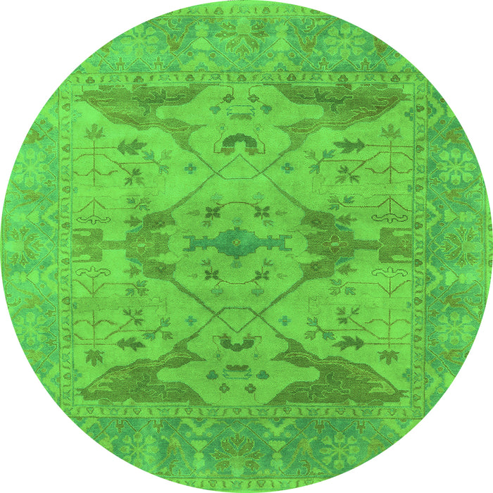 Round Machine Washable Oriental Green Industrial Area Rugs, wshurb1613grn