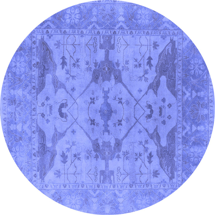 Round Machine Washable Oriental Blue Industrial Rug, wshurb1613blu