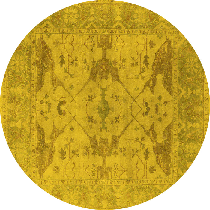 Round Machine Washable Oriental Yellow Industrial Rug, wshurb1613yw