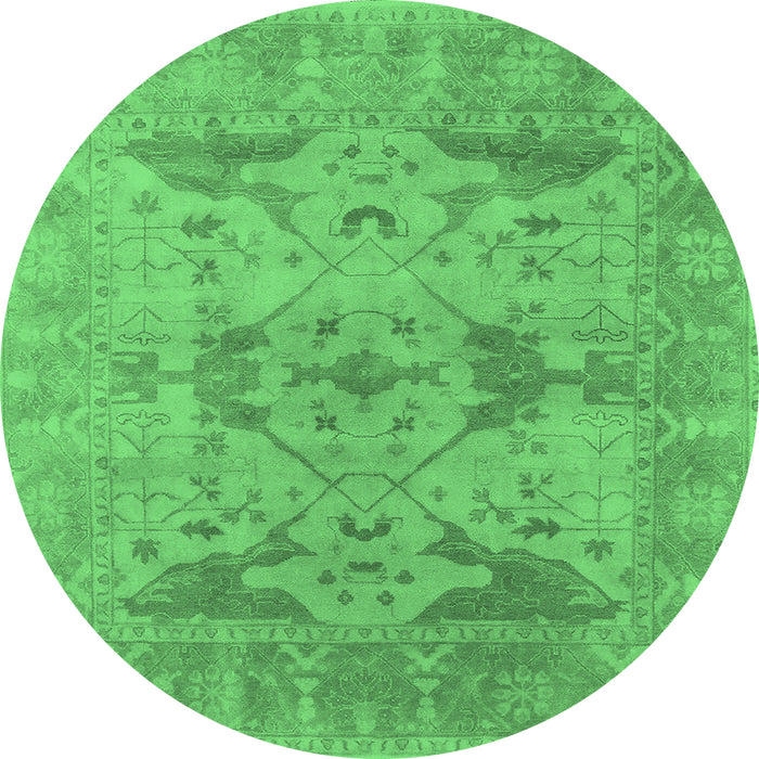Round Machine Washable Oriental Emerald Green Industrial Area Rugs, wshurb1613emgrn