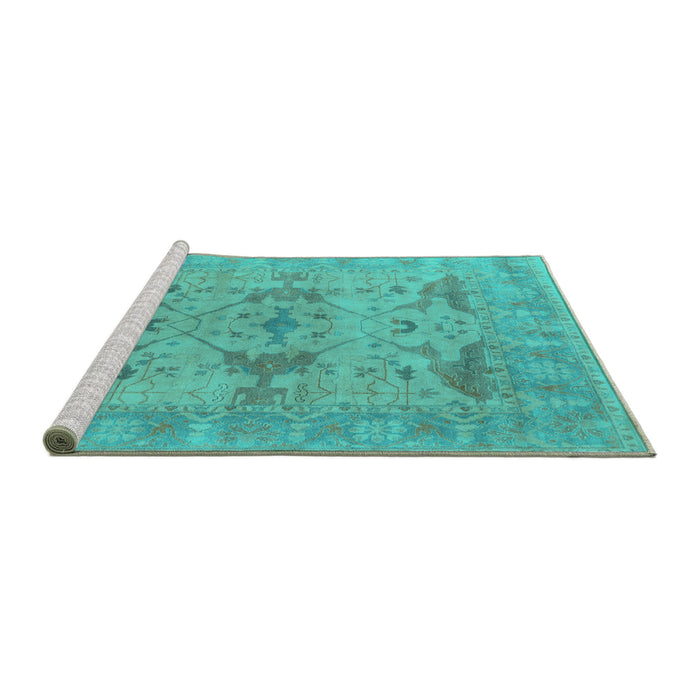 Sideview of Machine Washable Oriental Turquoise Industrial Area Rugs, wshurb1613turq