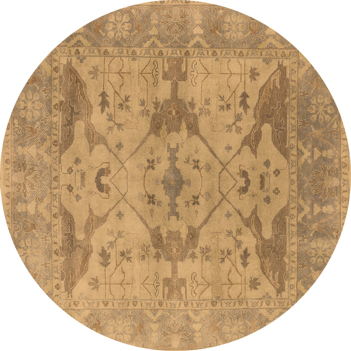 Round Machine Washable Oriental Brown Industrial Rug, wshurb1613brn