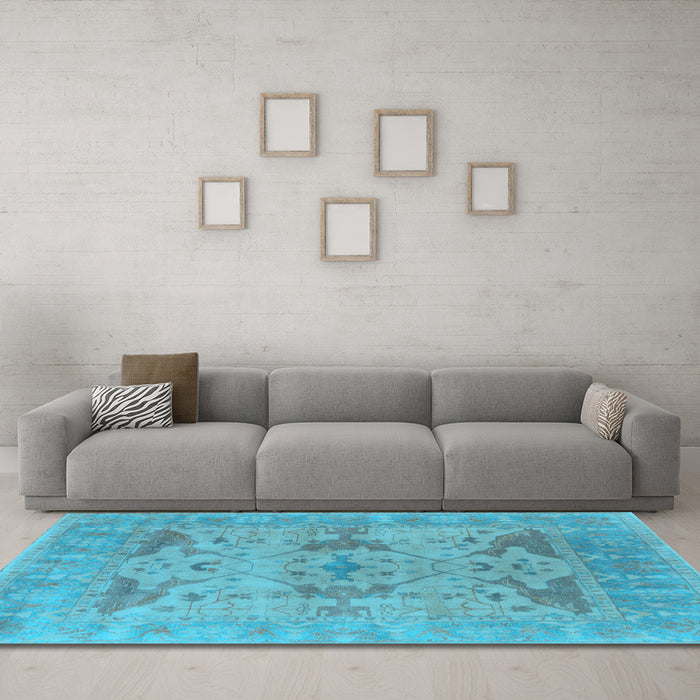 Machine Washable Oriental Light Blue Industrial Rug in a Living Room, wshurb1613lblu