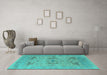 Machine Washable Oriental Turquoise Industrial Area Rugs in a Living Room,, wshurb1613turq