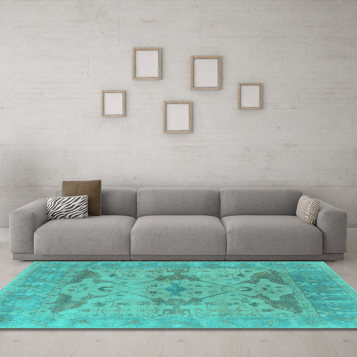Machine Washable Oriental Turquoise Industrial Area Rugs in a Living Room,, wshurb1613turq