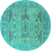 Round Oriental Turquoise Industrial Rug, urb1613turq