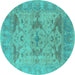 Round Machine Washable Oriental Turquoise Industrial Area Rugs, wshurb1613turq