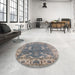 Round Machine Washable Industrial Modern Cloudy Gray Rug in a Office, wshurb1614