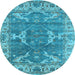 Round Machine Washable Oriental Light Blue Industrial Rug, wshurb1614lblu