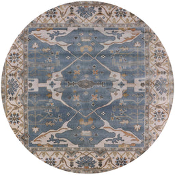 Round Mid-Century Modern Cloudy Gray Oriental Rug, urb1614