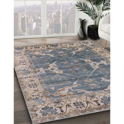 Mid-Century Modern Cloudy Gray Oriental Rug in Family Room, urb1614