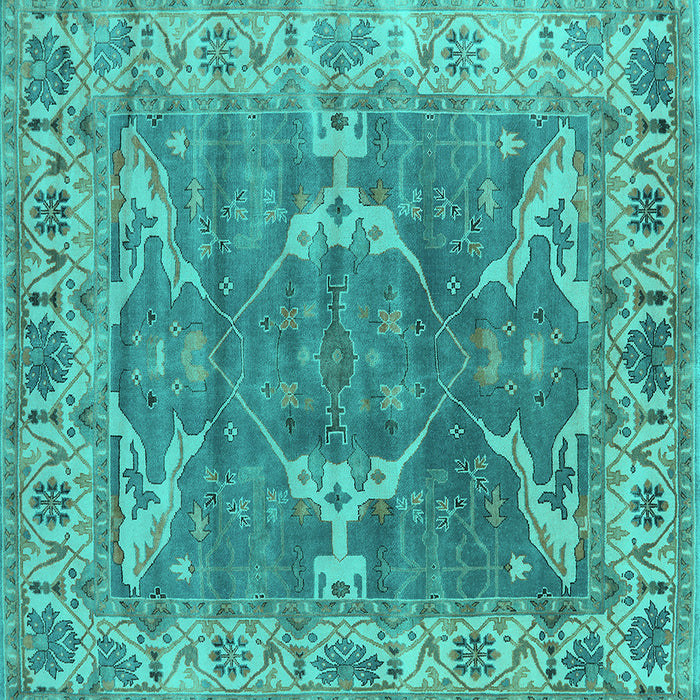 Square Machine Washable Oriental Turquoise Industrial Area Rugs, wshurb1614turq