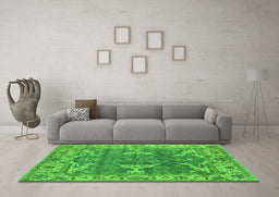 Machine Washable Oriental Green Industrial Area Rugs in a Living Room,, wshurb1614grn