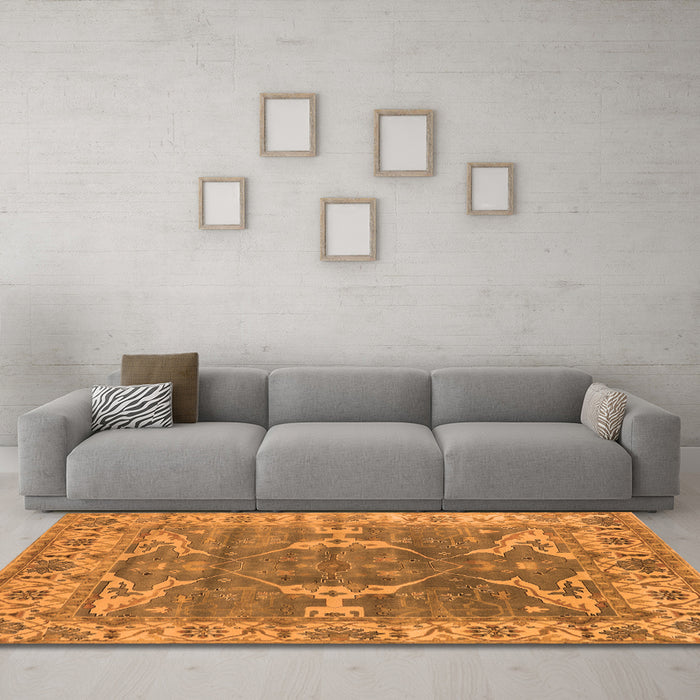 Machine Washable Oriental Orange Industrial Area Rugs in a Living Room, wshurb1614org