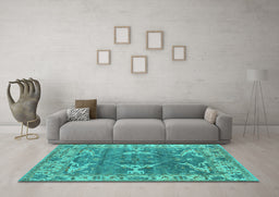 Machine Washable Oriental Turquoise Industrial Area Rugs in a Living Room,, wshurb1614turq