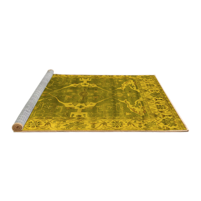 Sideview of Machine Washable Oriental Yellow Industrial Rug, wshurb1614yw