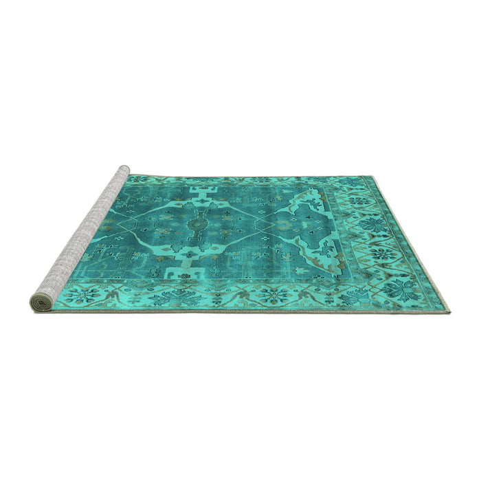 Sideview of Machine Washable Oriental Turquoise Industrial Area Rugs, wshurb1614turq