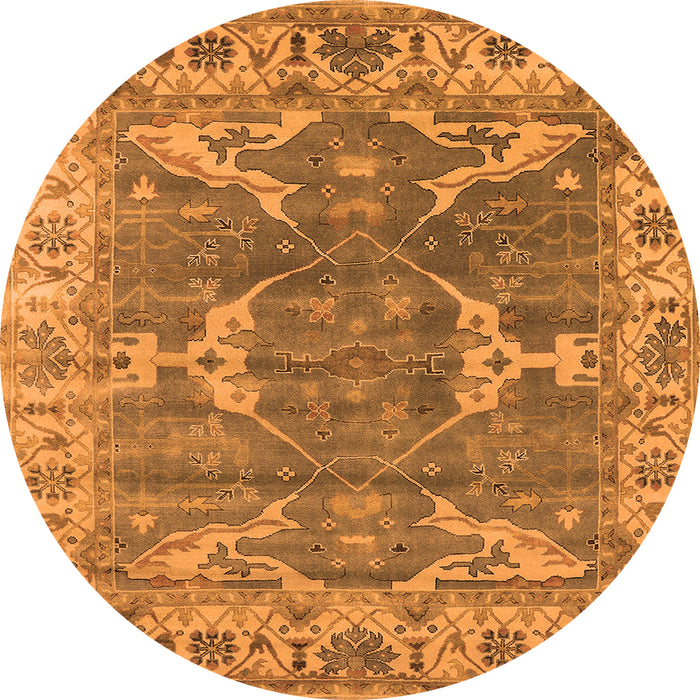 Round Machine Washable Oriental Orange Industrial Area Rugs, wshurb1614org