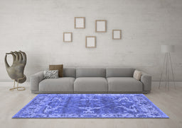 Machine Washable Oriental Blue Industrial Rug in a Living Room, wshurb1614blu