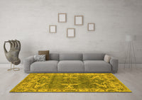 Machine Washable Oriental Yellow Industrial Rug, wshurb1614yw