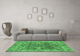 Machine Washable Oriental Emerald Green Industrial Area Rugs in a Living Room,, wshurb1614emgrn