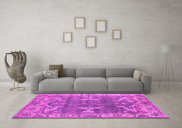 Machine Washable Oriental Pink Industrial Rug in a Living Room, wshurb1614pnk